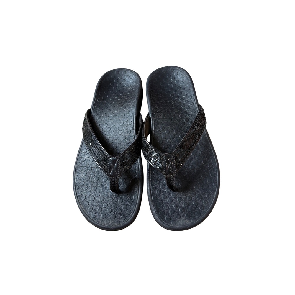 Vionic Tide Sequins Black Orthotic Sandals Flip Flops Womens 10 B 441TIDESQITVW